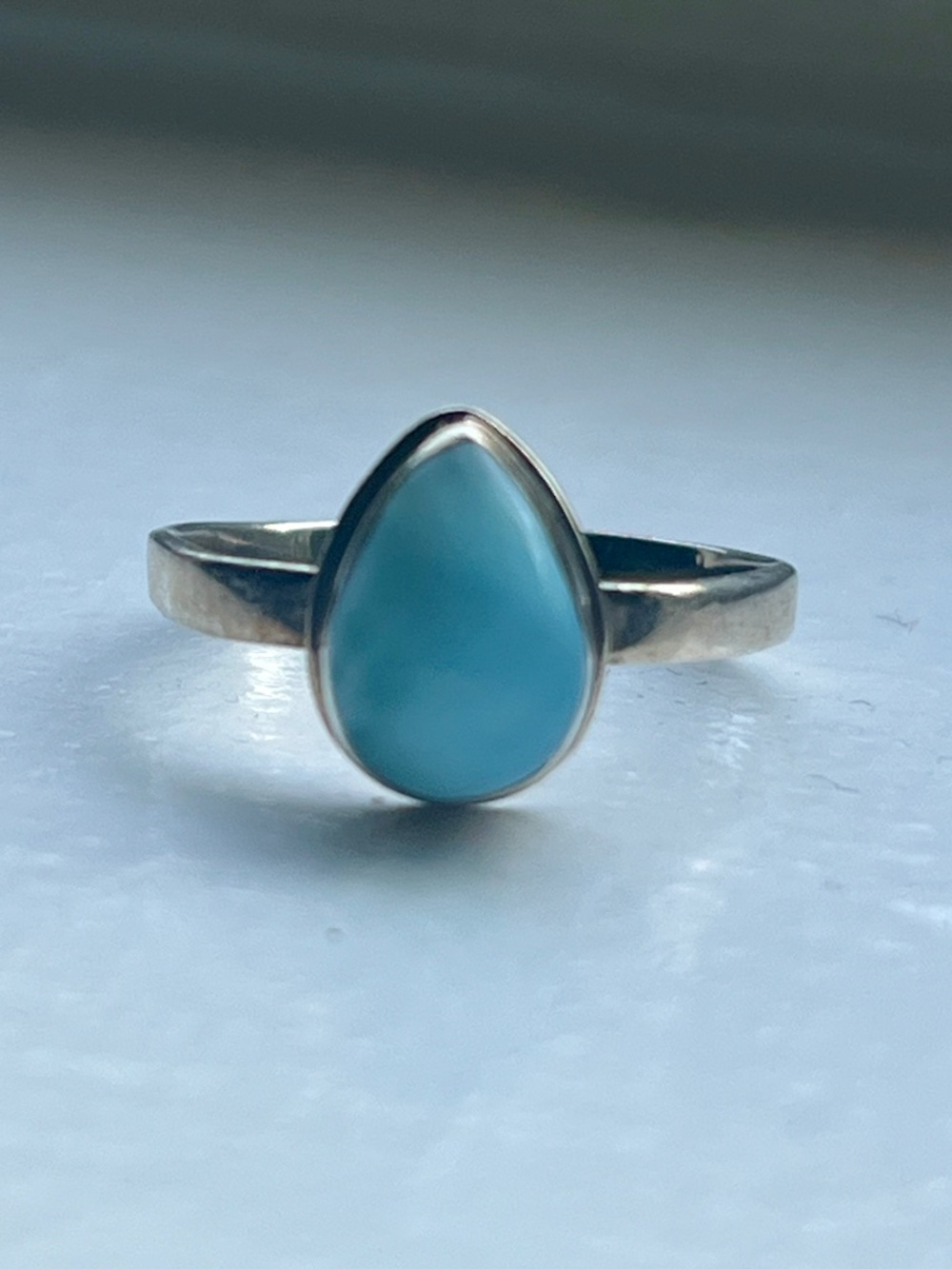 Pear Shaped Larimar Sterling Silver Ring Size 5